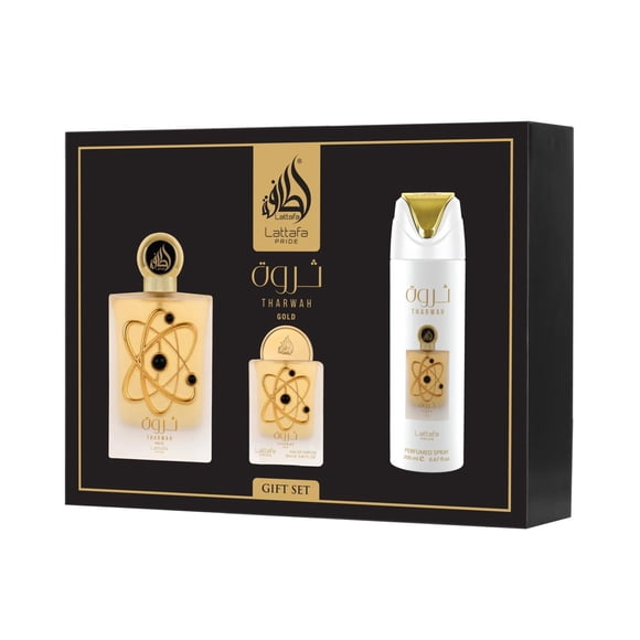 Set de Regalo de Fragancia Unisex Lattafa Pride Tharwah Gold 320ml