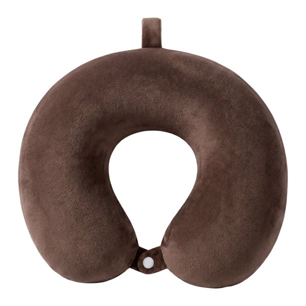 Almohada de Viaje de Espuma de Memoria REGALWOVEN, Almohada de Cuello en Forma de U, Cierre a Presión Caqui Oscuro 12x12x4in
