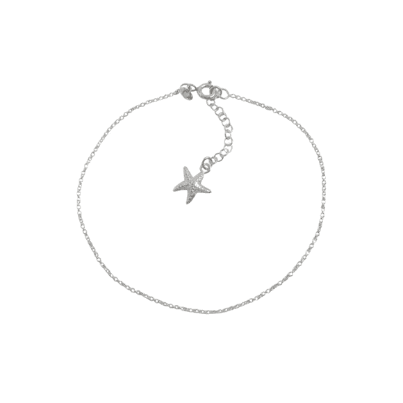 Tobillera de Plata Cadena Lisa Rolo Estrella