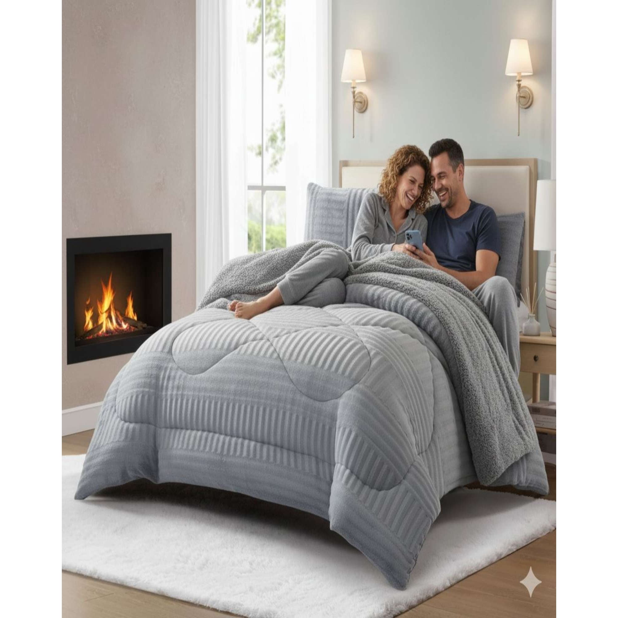 Mylhogar - Cubrecama King Sherpa Chiporro Invierno Extra Suave Premium