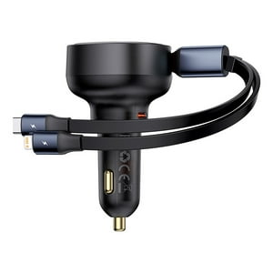 Cargador De Smartphone Para Auto Baseus Enjoyment Tipo C Con Cable Tipo C Y Lightning - 60W - Negro