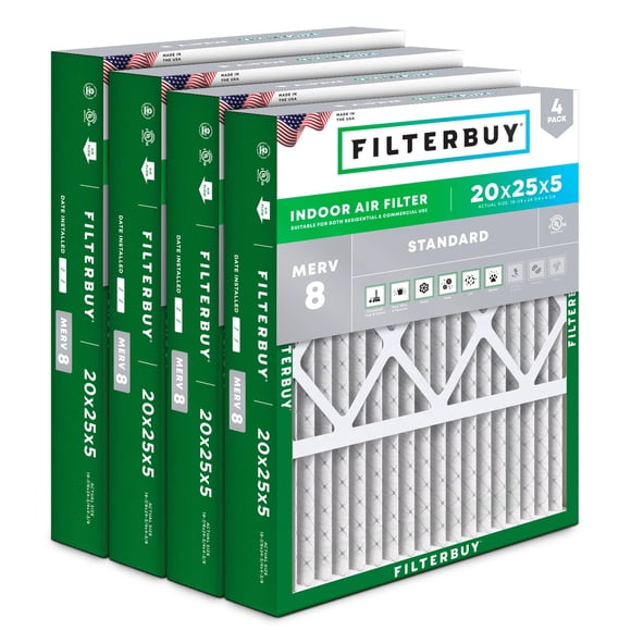 Filtro de aire Filterbuy 20x25x5 MERV 8 para Honeywell, Lennox