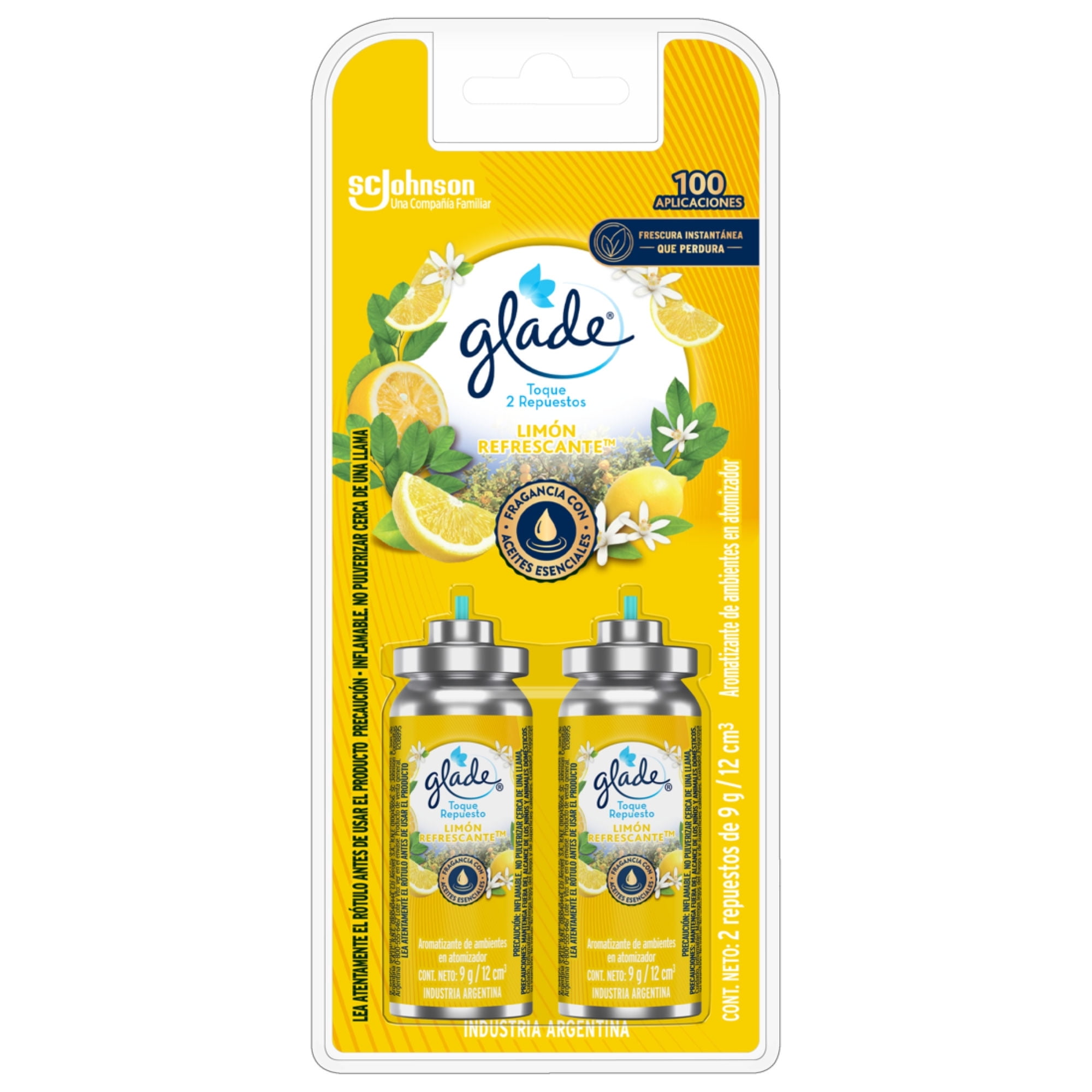 Aromatizante Ambiental Toque Repuesto Aerosol Limón Refrescante Lata 2 Un x 12 ml c/u Glade