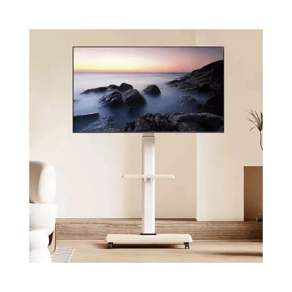 Soporte Tv  Stand Premium Con Ruedas 32 A 75 Base Pedestal Blanco