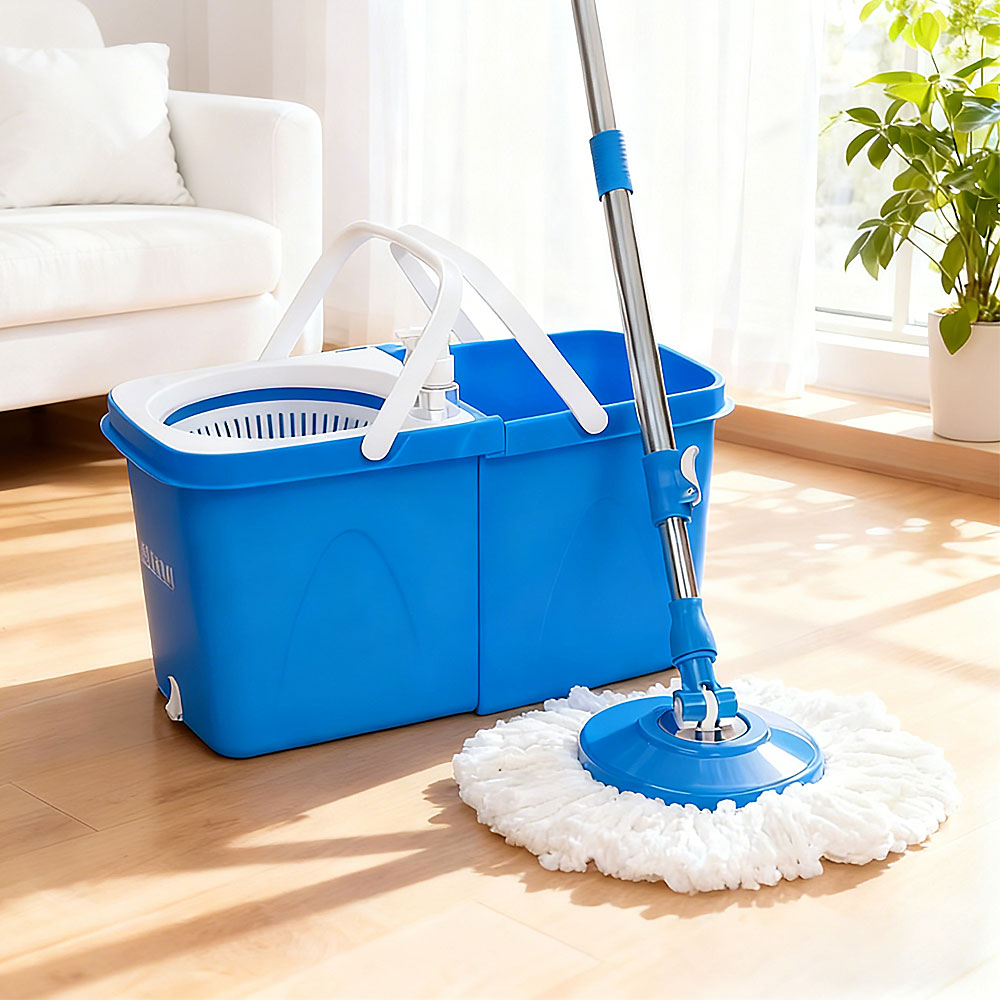 Trapeador Giratorio 360° Aileda Azul | Balde Centrífugo Desmontable + 1 Repuesto De Mopa (Almacenamiento Práctico)