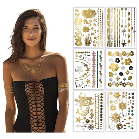 Tatuajes Temporales Terra Tattoos Oro Metálico – Más de 75 Diseños