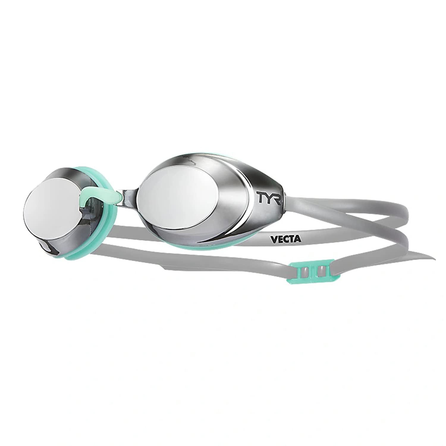 Gafas De Natación Tyr Vecta Racing Espejadas Plata Y Verde Azulado