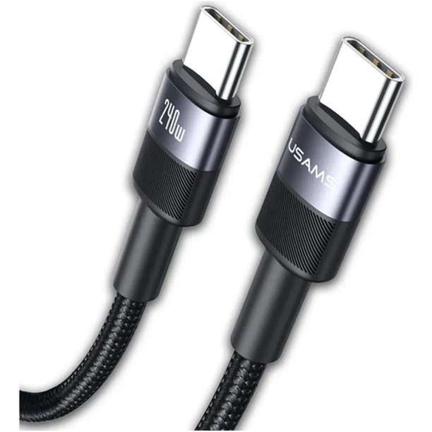 Cable Usb Tipo C A Usb C Trenzado Para iPhone 15 16 17 Para Samsung Xiaomi Rapida 240w Largo 1,2m Usams Sj727 Negro
