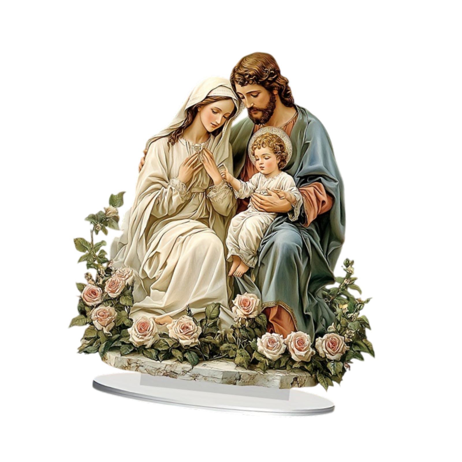 Magideal - Adorno Navideño De Decoración De La Sagrada Familia 2D, Decoración De Colección, Decoración Religiosa Para El Hogar, Artesanía Artística Acrílica Para