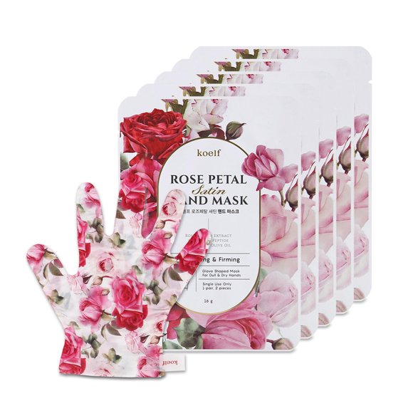 Koelf Rose Petal Satin Hand Mask, 5 pares, cuidado de la piel coreano