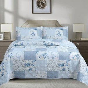 Quilt Andes Estampado King Patchwork Celeste