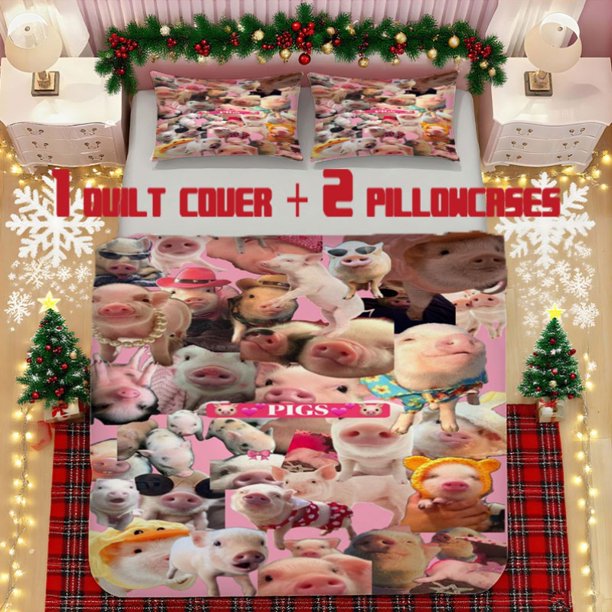 Pink Pig Puzzle Soft Printed Bedding Set Polyester Fabric Decorative & Warm Ideal for Bedroom or Guest Room