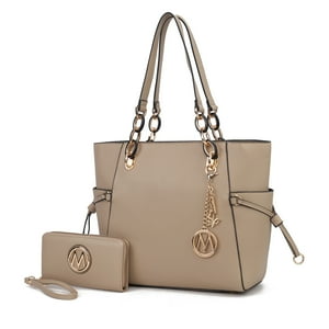 Bolso Tote Mkf Collection - Yale Para Mujeres Con Billetera De Muñeca, Set De 2 Piezas, De Cuero Vegano, Espacioso Y Elegante - Topo
