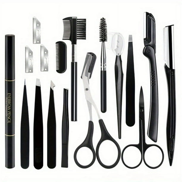 17 PCS Eyebrow Trimmer Set Eyebrow Razor Scraping Eyebrow Comb Razor Eyebrow Clip Scissors Tweezers Makeup Tools Sets