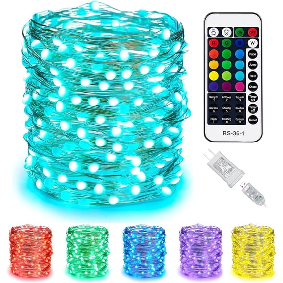 Minetom Color Changing Fairy String Lights, 33 ft, 100 LED, USB, Silver