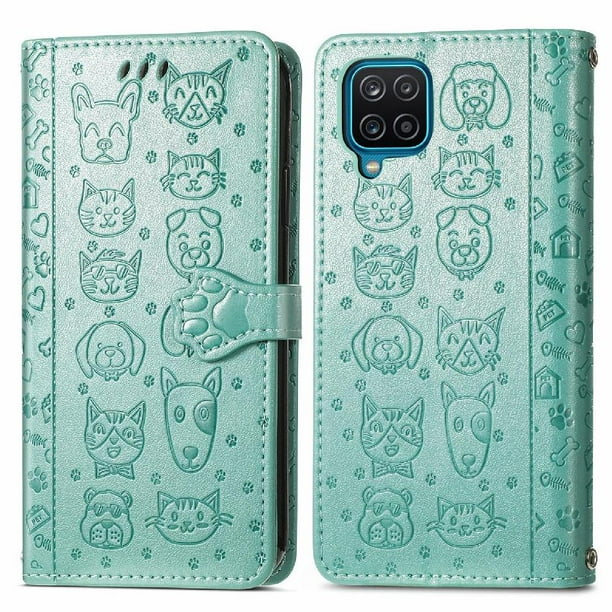 Funda Cartera FOXDOCK para Samsung Galaxy A22 4G , Flip PU con Relieve de Gatos y Perros, Tarjetero y Soporte