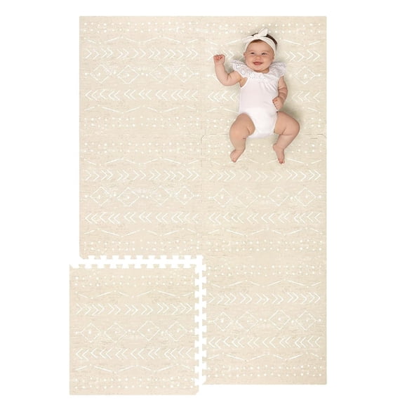 Alfombra de juego de espuma Lillefolk Baby de 6 x 4 pies, color beige, para bebés y niños pequeños