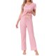 thumbnail image 2 of INSPIRE CHIC Pijamas para Mujeres Top de Manga Corta con Cuello en V con Pantalones con Cordón Conjunto de Ropa de Dormir Estampado con Bolsillos XL Rayado Rosa, 2 of 6