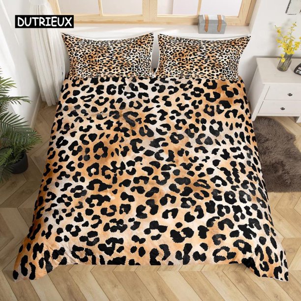 x1868 Bed SheetsLeopard Print Bedding Set Animal Skin Duvet Cover for Kids Teens Adult Quilt Cover Polyester Comforter Cover with Pillowcase 3-Piece Bedding Set (1 Duvet Cover + 2 Pillow Shams) nj1868