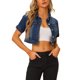 thumbnail image 4 of CHAQUETA VAQUERA CORTA DE MUJER INSPIRE CHIC MANGA CORTA BOTONES DELANTEROS CHAQUETA VAQUERA AZUL OSCURO S, 4 of 6