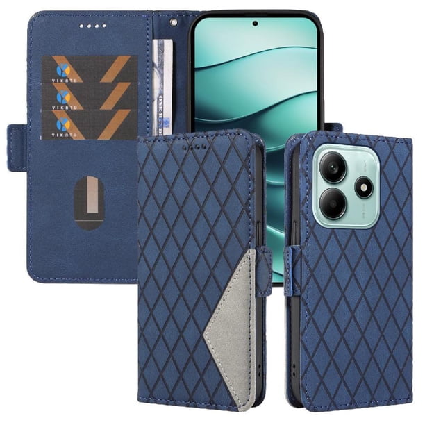 Funda Cartera para Xiaomi Redmi Note 14 5G con Tarjetero Soporte y Correa Azul