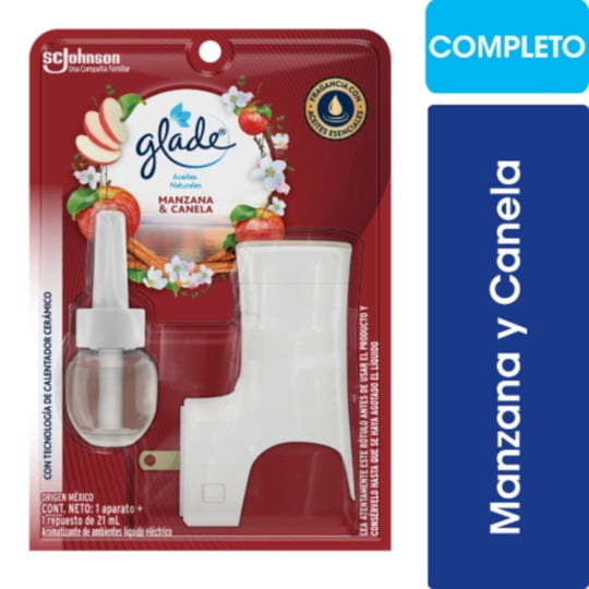 Desodorante Ambiental Eléctrico Kit Aceite Natural Manzana Canela Blister 21 ml Glade