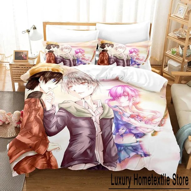 Kawaii Future Diary Yuno Gasai Bedding Set Boys Girls Size Duvet Cover Pillowcase Bed Kids Adult Home Textile Bed Sheets