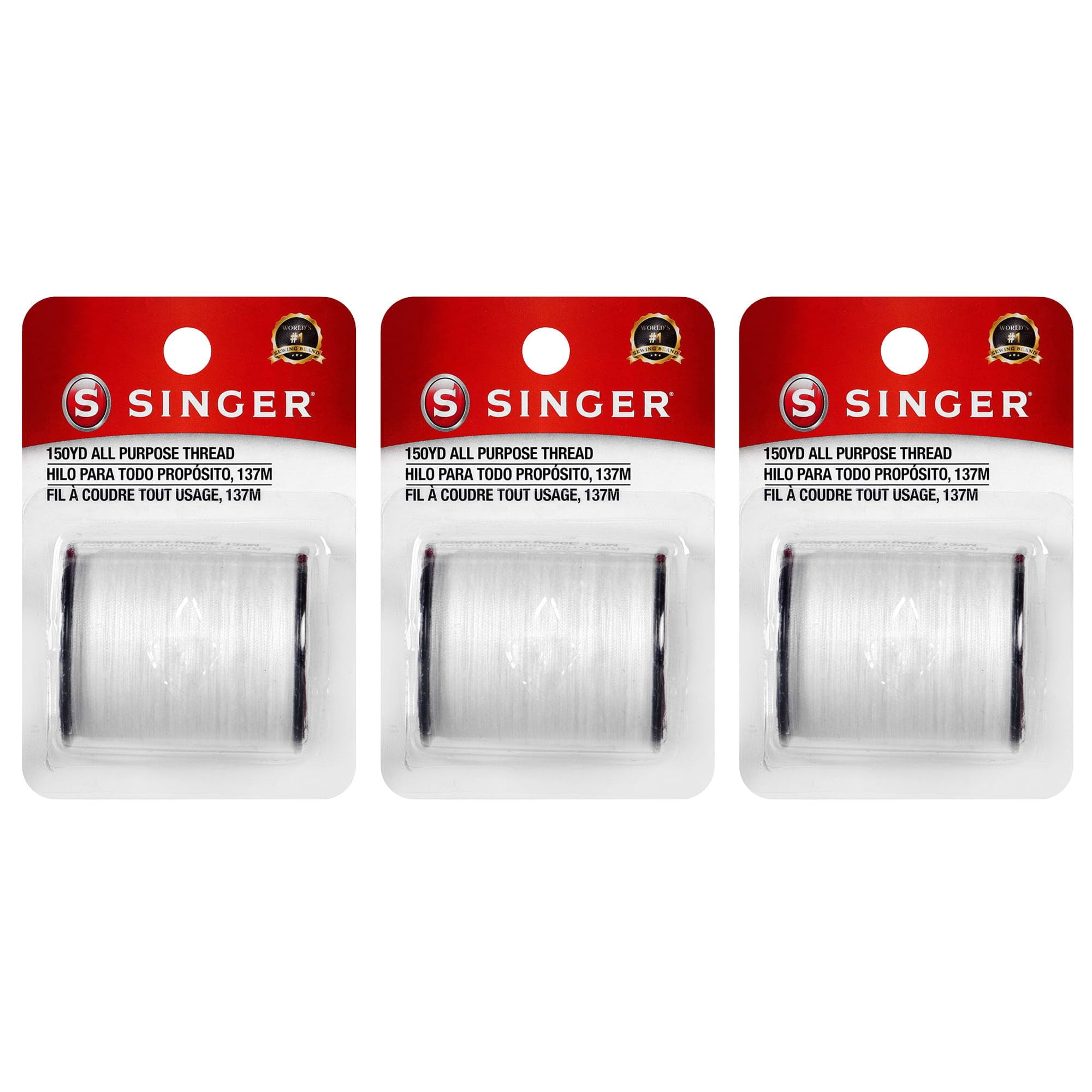Hilo Singer De Poliéster Multiusos Paquete De 3 Bobinas De 137 M Blanco