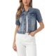 thumbnail image 1 of INSPIRE CHIC Chaqueta de Mezclilla para Mujer de Regreso a Clases con Mangas Cortas Abullonadas y Cuello Vuelto Chaqueta de Jean Gris Azul L, 1 of 6