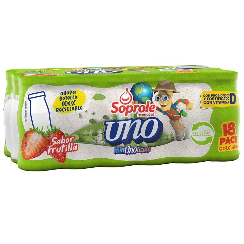 Probiótico Uno Frutilla Pack 18 Botellas 80 ml c/u Soprole