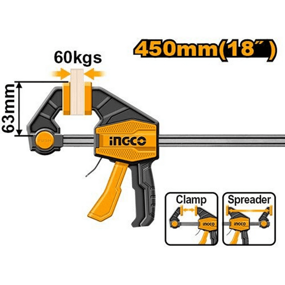 Prensa Sargento Rapida Industrial Ingco 63x450 Mm Hqbc01603