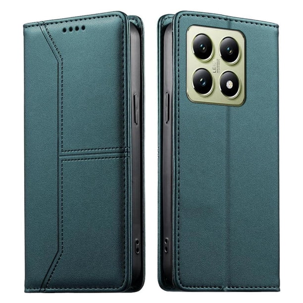 Funda tipo cartera con bloqueo RFID para Xiaomi 14T cubierta magnética de cuero con tapa y soporte Verde