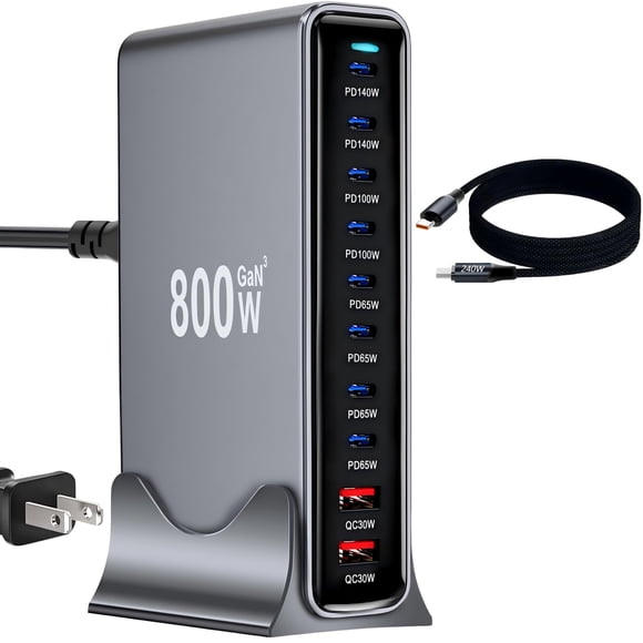 Cargador USB‑C LMSEP 800 W GaN III 8 puertos PD 140 W