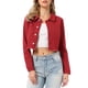 thumbnail image 1 of INSPIRE CHIC Chaqueta de Mezclilla Recortada Lavada de Primavera Verano con Botones Desgastados para Mujer de Regreso a Clases Roja M, 1 of 6