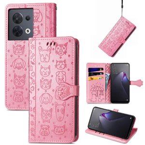 Funda Cartera Foxdock Para Oppo Reno 8 4G , Flip Pu Con Relieve De Gatos Y Perros, Tarjetero Y Soporte