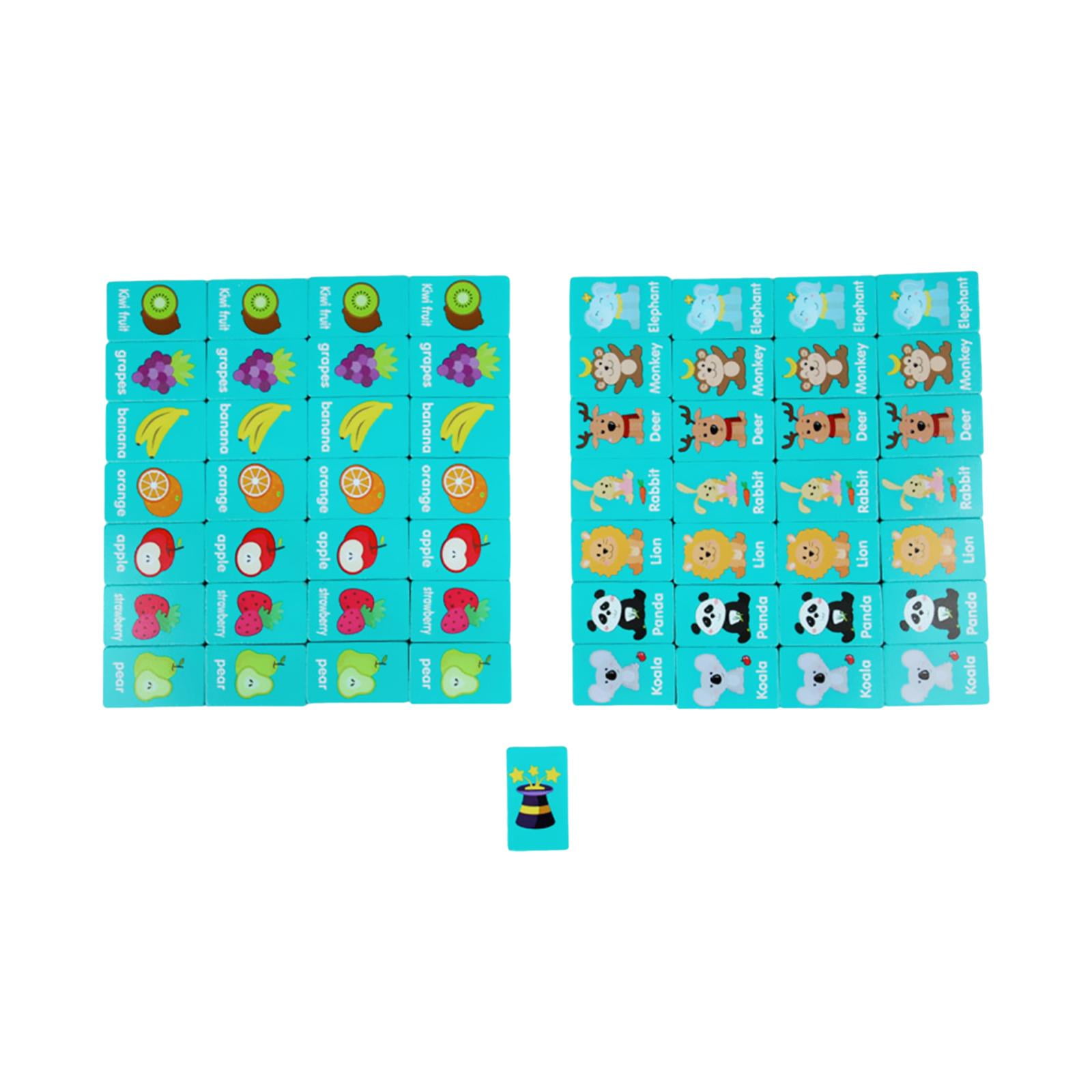 Magideal - Juego De Entrenamiento Lógico De Dominó De Madera De 36 Uds., Aprendizaje Temprano De Frutas Y Animales, Rompecabezas De Dominó, Habilidad Básica Para