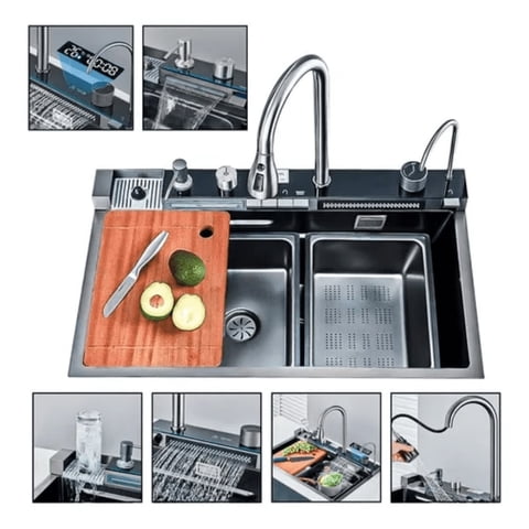 Genérico - Lavaplatos Digital Cascada Inteligente Smart 75X46 Lluvia Acero Inoxidable