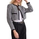 thumbnail image 4 of INSPIRE CHIC Blazer de Pata de Gallo para Mujer Sin Cuello con Frente Abierto Chaqueta de Tweed a Cuadros Recortada XL Negro Blanco, 4 of 5