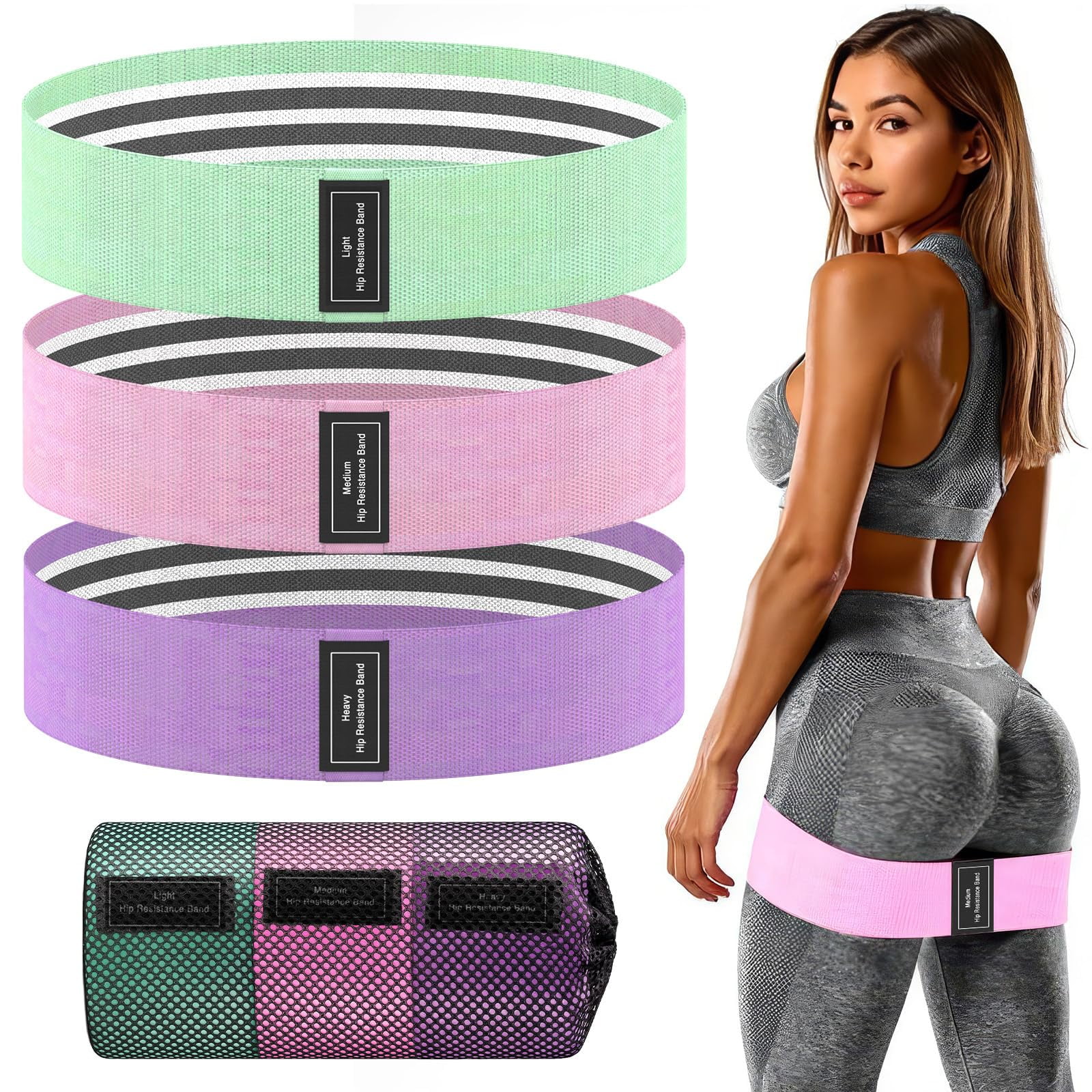 Bandas De Resistencia Zeno Wide Fabric, 3 Niveles De Resistencia, Color Morado