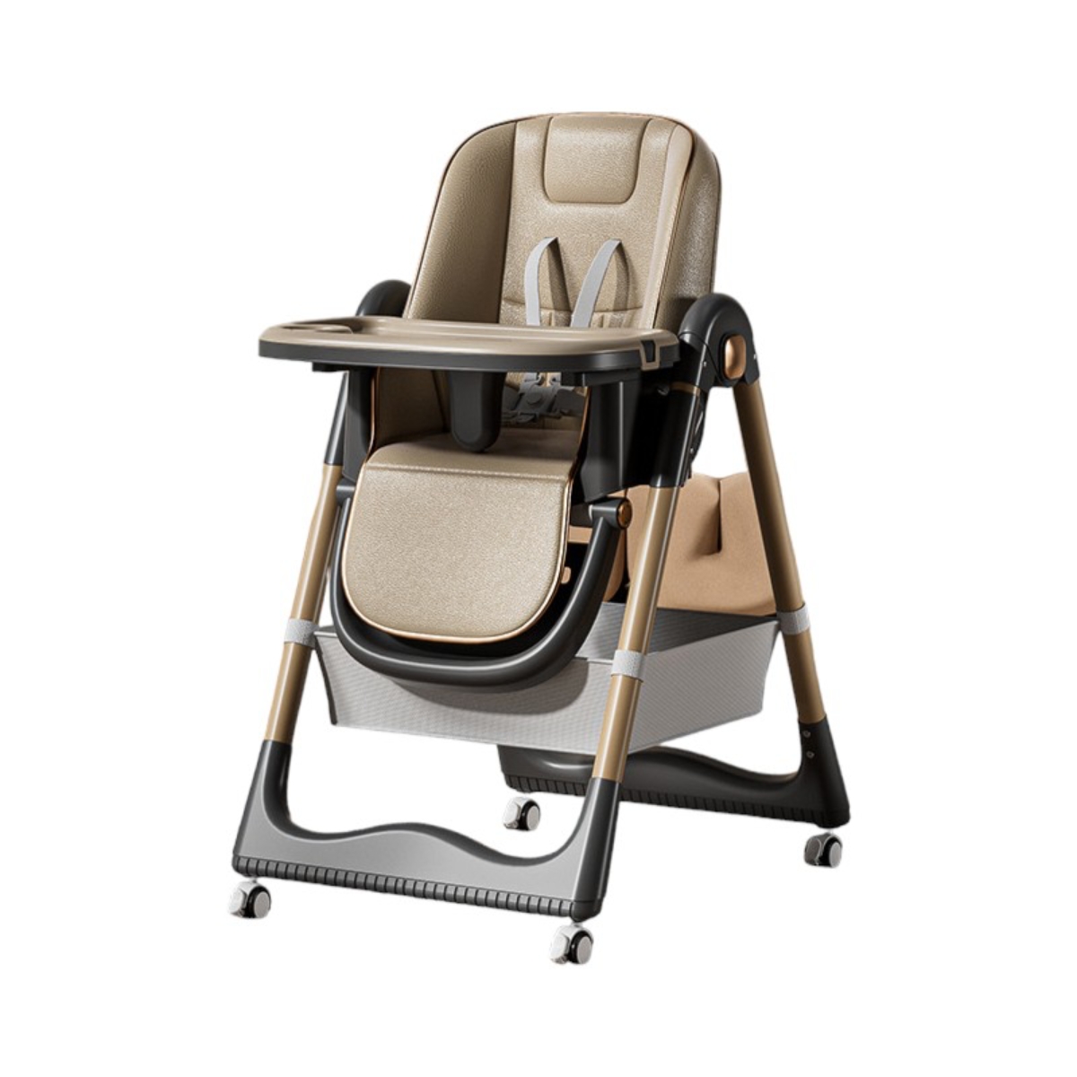 Silla De Comer Reclinable Con Ruedas Y Compartimiento Lubabycas Café