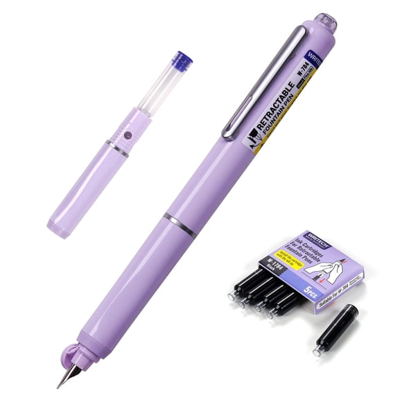 Pluma estilográfica WRITECH de punta fina retráctil con 5 cartuchos de tinta