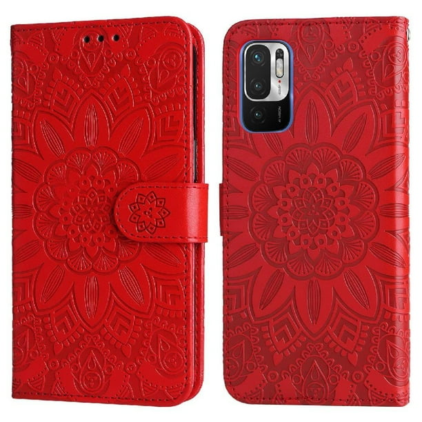 Funda tipo cartera FOXDOCK para Xiaomi Poco M3 Pro 5G , diseño girasol en relieve, cuero PU, cierre magnético, soporte y tarjetero