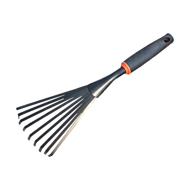 Rastrillo de mano para jardín, cultivador con mango ergonómico, rastrillo de hojas pequeño, ideal para jardinería, barrido de jardín, patio, macizos d