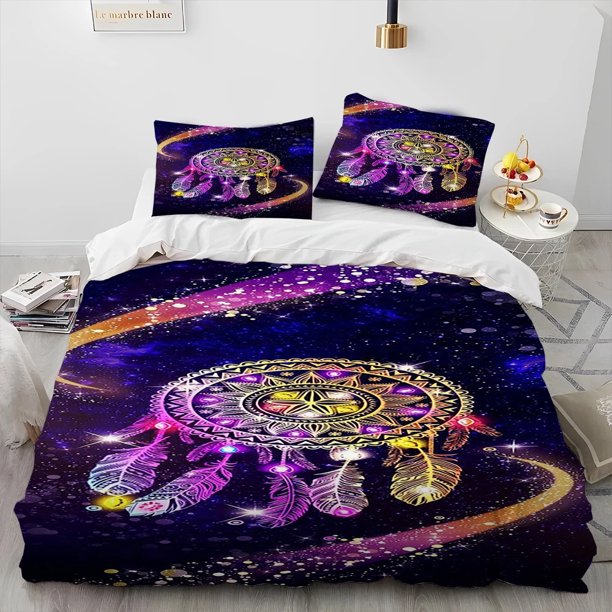 Fashion DreamCatcher Feather Owl Comforter Bedding Set,Duvet Cover Bed Set Quilt Cover Pillowcase,King Queen Size Bedding Set Bed Sheets