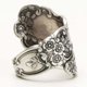 thumbnail image 4 of Anillo de cuchara oxidado de plata de ley 925 ajustable con diseño floral, 4 of 6