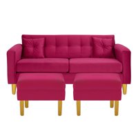 Bodevir - Sofa New Retro 3C + 2 Pouf Felpa 01 Burdeo