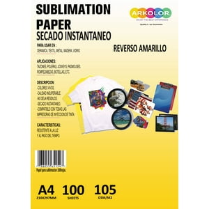 Arkolor - Papel Sublimacion Kni 105 Grs A4 X 100 Hojas Reverso Amarillo