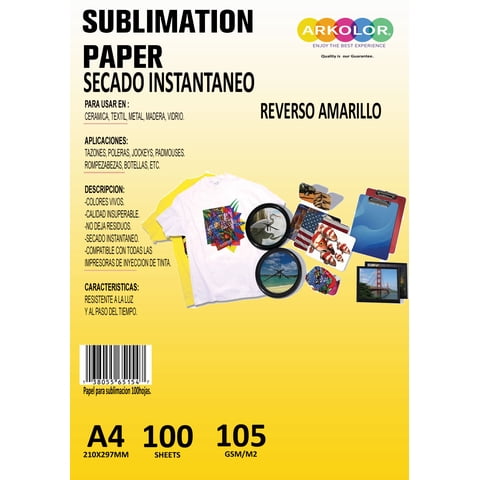 Arkolor - Papel Sublimación Kni 105 Grs A4 X 100 Hojas Reverso Amarillo