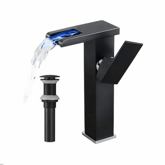Grifo Lavabo Baño Led Luz Cambiante 3 Colores Llave Lavabo Negro