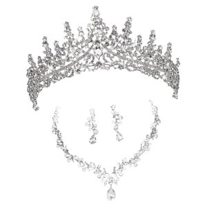 Ioensy - Corona De Boda, Collar Elegante, Pendientes Deslumbrantes Para Eventos De Graduación, Aniversario